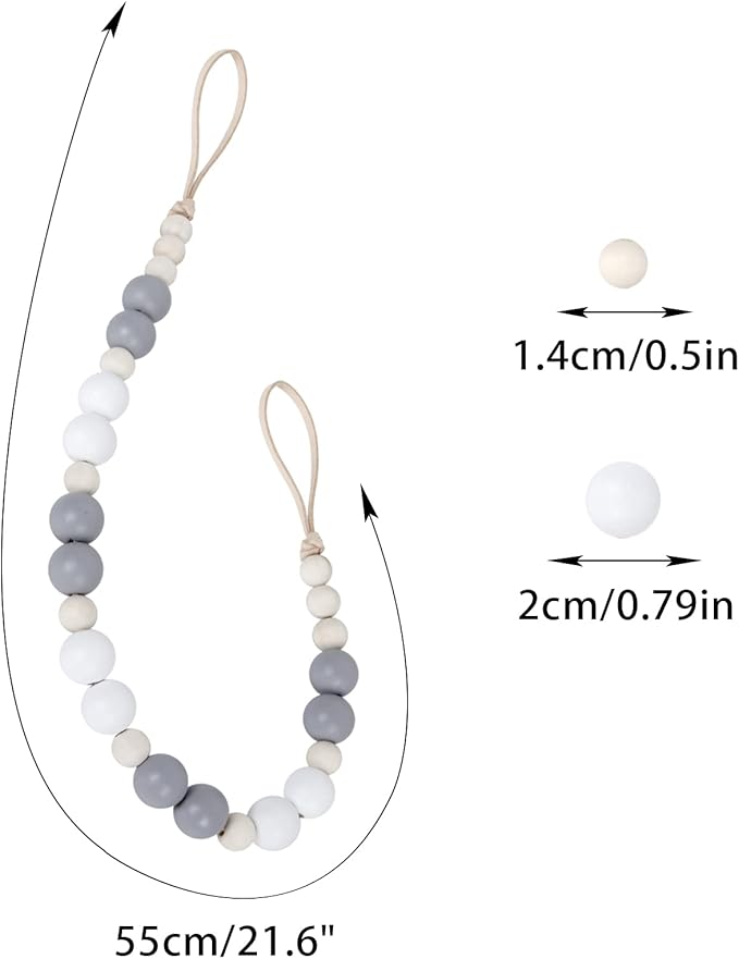 OCIOLI 4 Pieces of Wood Bead Curtain Tieback Boho Curtain Holdbacks Curtain Hooks for Wall Curtain Ties Curtain Tie Backs for Bedroom Decor Boho Nursery Decor(White, Grey, Wood Color, 4)