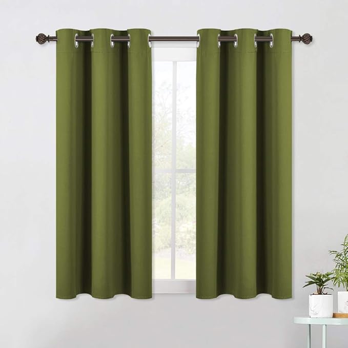 NICETOWN Blackout Window Curtains 60 inch Length 2 Panels, 34 x 60 Inch, Olive Green, Grommet Top Room Darkening Thermal Insulated Solid Vertical Drapes for Bedroom/Kid Room