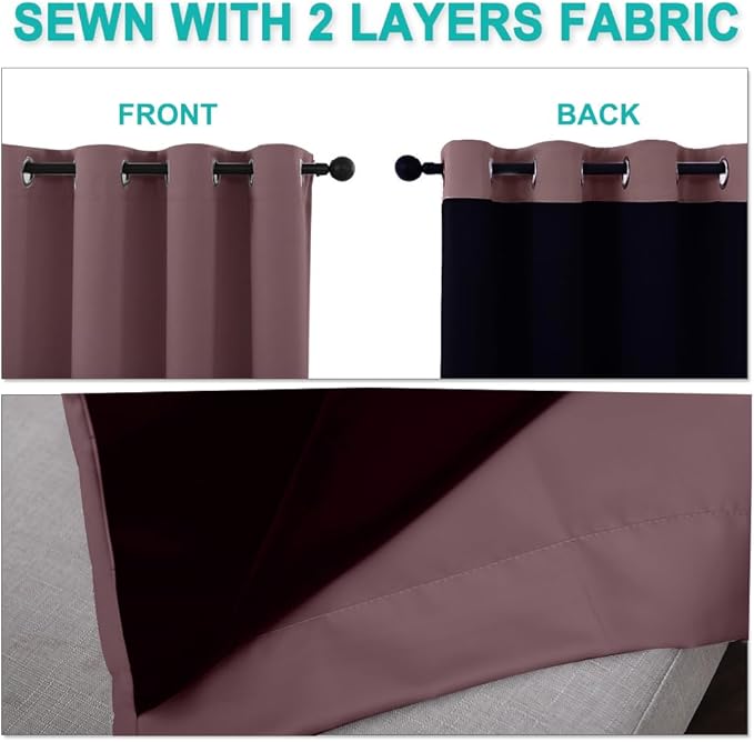 NICETOWN Extra Long Truly Blackout Drapes for Hall and Villa, 46-inch Width Each Panel, 45-inch Length, Dry Rose, 2 Pieces, 100% Blackout Window Curtain Panels with Black Lined for Night Shift Worker
