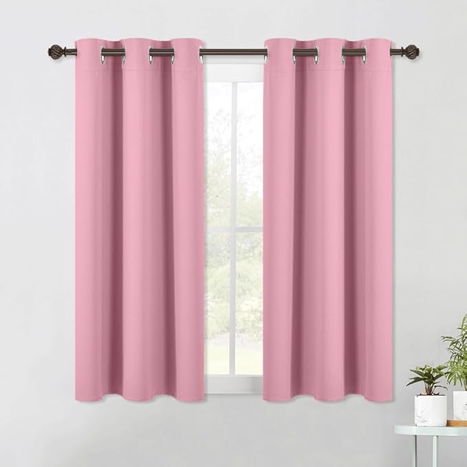 NICETOWN Rouge Pink Blackout Curtain Panels 48 inch Long Set of 2 for Bedroom, Thermal Insulated Grommet Top Light Blocking Draperies and Drapes for Basement (W34)