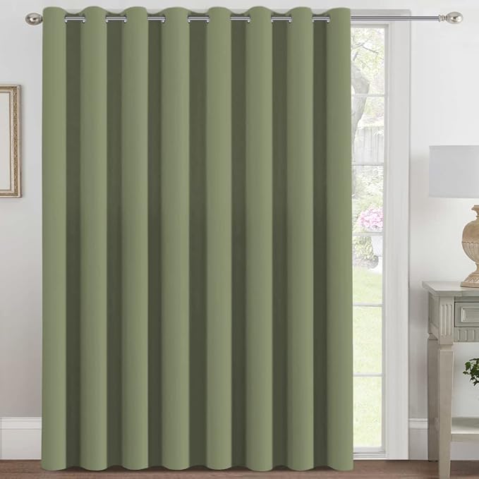 H.VERSAILTEX Blackout Patio Curtains 100 x 96 Inches for Sliding Door Extral Wide Blackout Curtain Panels Thermal Insulated Room Divider - Grommet Top, 8' Tall by 8.5' Wide - Sage