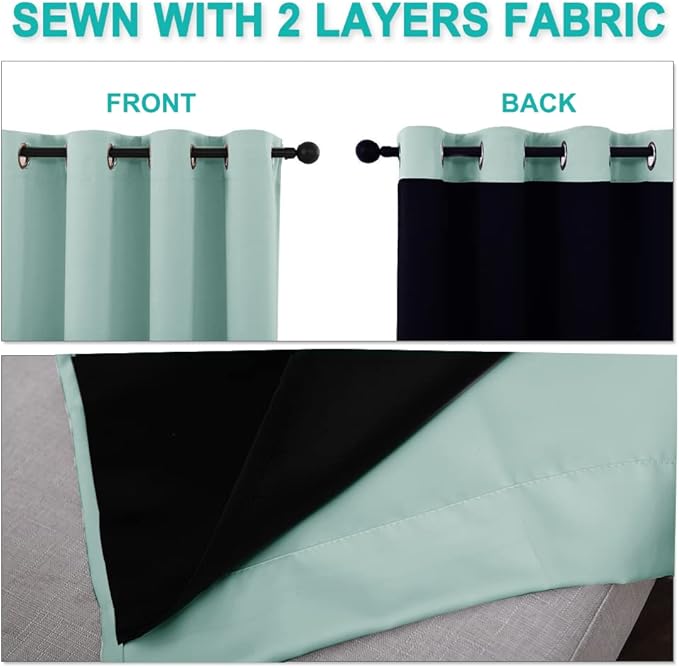 NICETOWN Aqua Blue 100% Blackout Curtains 45 inches Long, 2 Thick Layers Completely Blackout Window Treatment Thermal Insulated Lined Drapes for Small Window (1 Pair, 52 inches Width Each Panel)