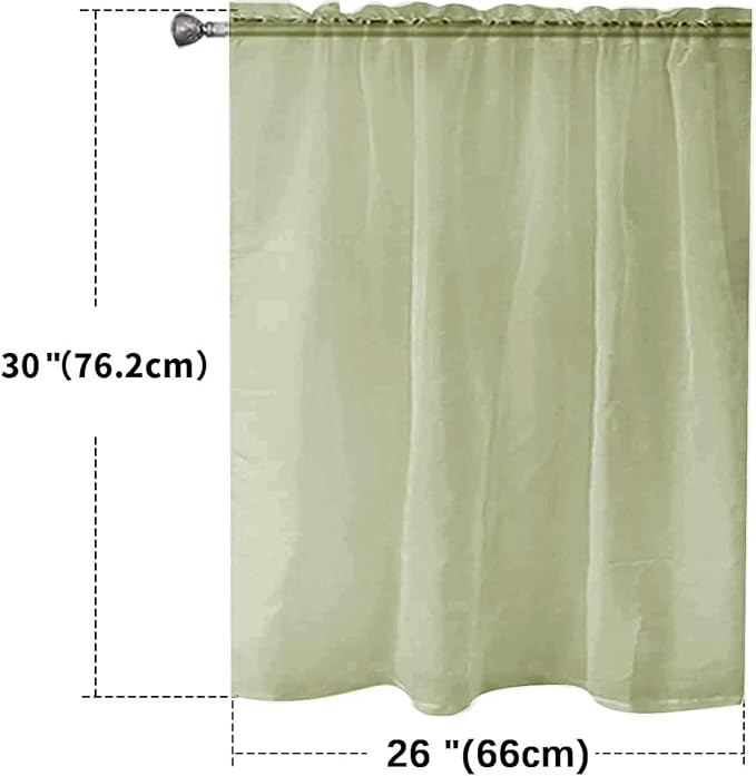 SpaceDresser Basic Rod Pocket Sheer Voile Window Curtain Panels Sage Green 1 Pair 2 Panels 26 Width 30 Inch Long for Kitchen Bedroom Children Living Room Yard（Sage Green，26Wx 30L）