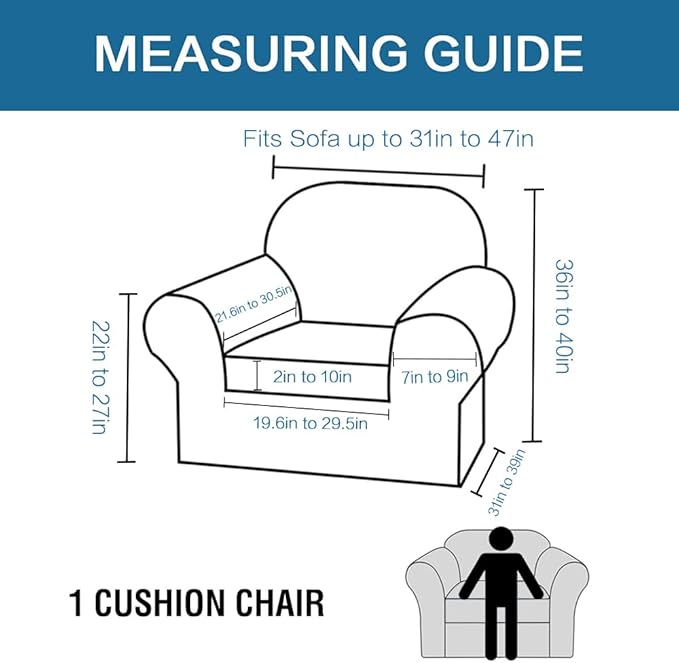 H.VERSAILTEX 2-Pieces Armchair Cover Chair Slipcovers with Arms Furniture Protector Cover Fit Armchair Width Up to 47 Inch, Jacquard Spandex Couch Covers Armchair Slipcover - Deep Teal, Chair