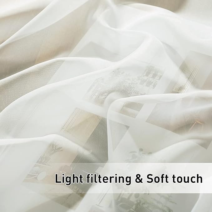 RYB HOME Detachable Sticky Tab Top Outdoor Curtain Sheer for Patio Arbor Cabana, Privacy Light & Airy for Pavilion Farmhouse Cabin Canopy Bed, 1 Free Rope, Beige, Wide 54 x Long 108 inches