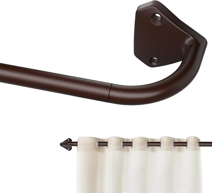 GXOACKJ Brown Curtain Rods for Windows 28 to 48 inch, 5/8 inch Adjustable Wrap Around Blackout Curtain Rods for Bedroom & Outdoor