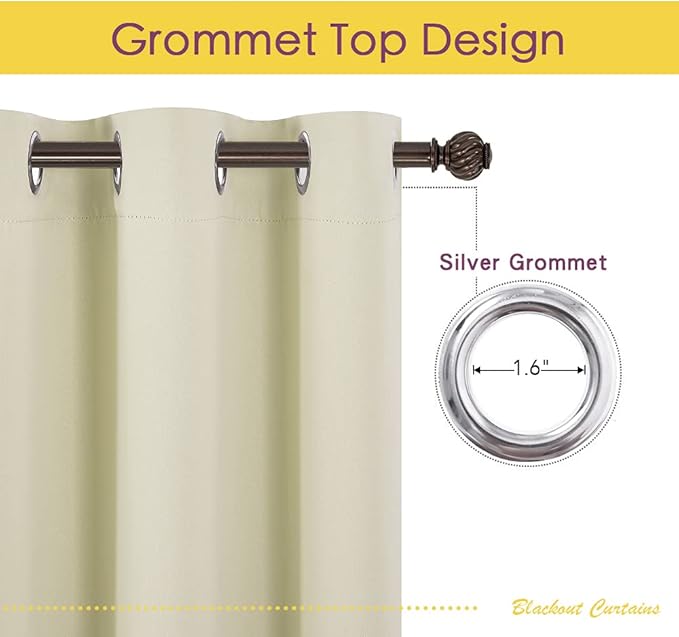 NICETOWN Blackout Curtains for Bedroom, Beige, 42 W by 80 L, Set of 2, Thermal Insulated Curtains & Drapes with Grommet Top for Living Room, Privacy Window Treatment Draperies