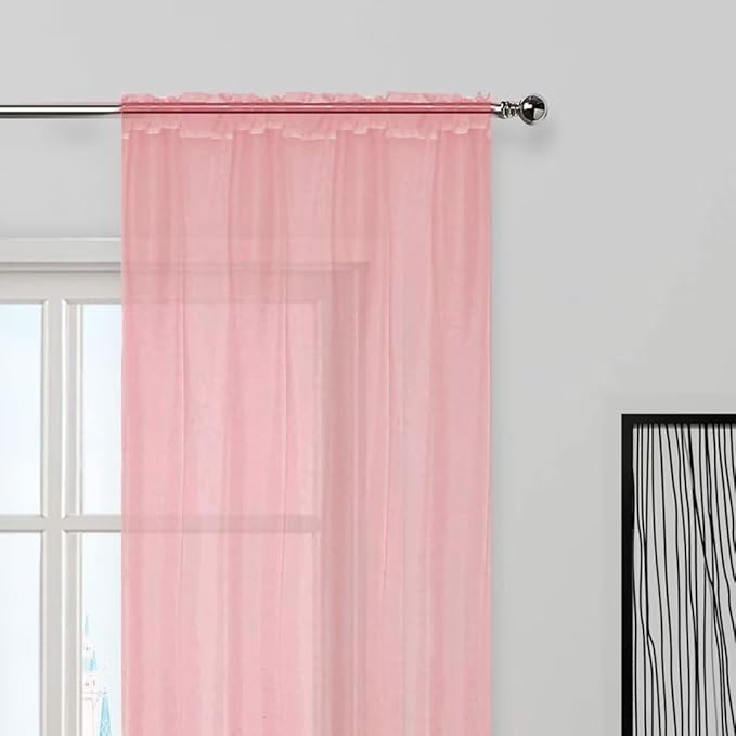 SpaceDresser Sheer Voile Window Treatment Rod Pocket Curtain Panels for Kitchen Bedroom Living Room Drapes Sunlight Filtering Privacy Semi Home Decor Assorted Colors Sizes (Blush, 52 W x 72 L)