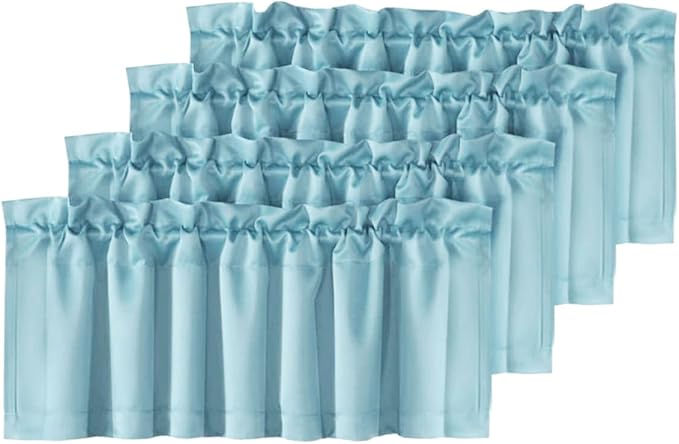 H.VERSAILTEX Blackout Valances for Windows,Kitchen Curtains Valance for Living Room/Bedroom/Bathroom Short Window Privacy Decorative Rod Pocket, 52" W x 18,4 Panels, Aqua