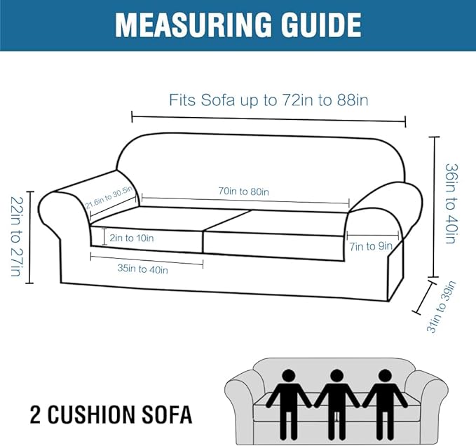 H.VERSAILTEX 3 Piece Stretch Sofa Covers for 2 Cushion Sofa Couch Covers for Living Room Furniture Cover (Base Cover Plus 2 Seat Cushion Covers) Thicker Jacquard Fabric(Large Sofa, Sand)