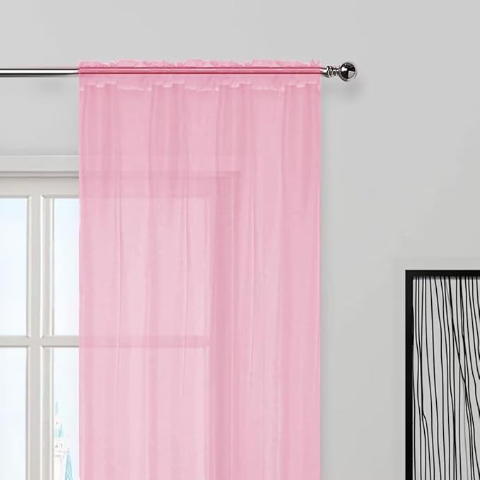 SpaceDresser Sheer Voile Window Treatment Rod Pocket Curtain Panels for Kitchen Bedroom Living Room Drapes Sunlight Filtering Privacy Semi Home Decor Assorted (Light Pink, 52 W x 96 L)