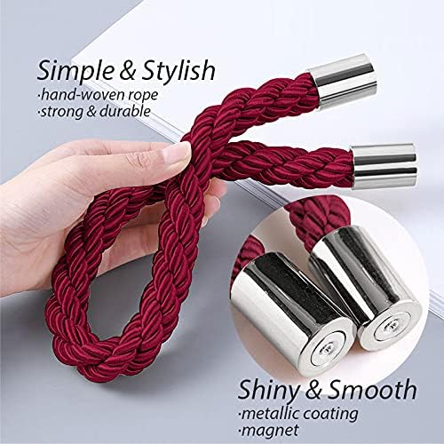 NICEEC 6 Pack Strong Magnetic Curtain Tiebacks Modern Simple Style Drape Tie Backs Convenient Decorative Weave Rope Curtain Holdbacks for Thin or Thick Home & Office Window Draperies (Wine Red)
