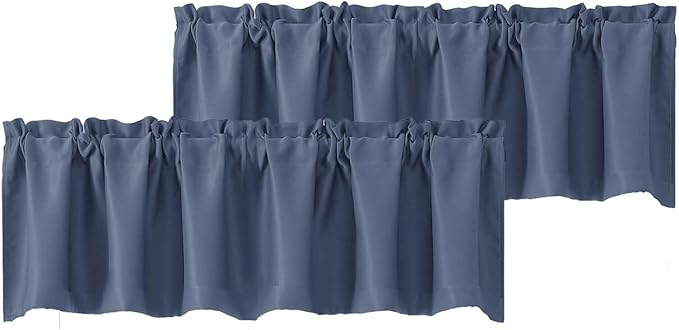 Chyhomenyc Blackout Valances for Windows, Short Window Valance Curtains for Living Room Bedroom Bathroom, Room Darkening Solid Privacy Small Kitchen Valances, 60Wx16L, 2 Pack, Denim Blue