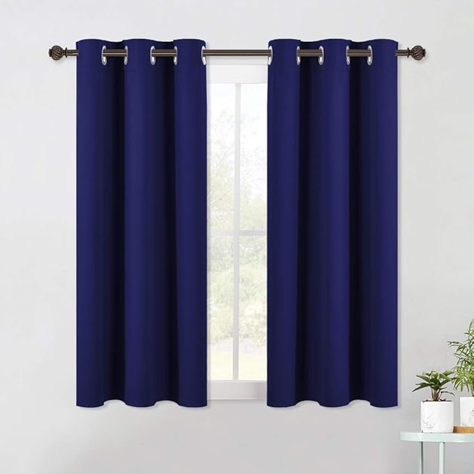 NICETOWN Royal Blue Blackout Curtain Panels for Bedroom, 2 Panels, W42 x L40-inch, Thermal Insulated Grommet Top Blackout Draperies and Drapes for Basement