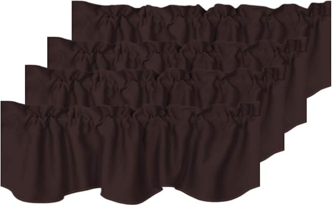 H.VERSAILTEX 4 Panels Blackout Curtain Valances for Kitchen Windows/Living Room/Bathroom Privacy Protection Rod Pocket Decoration Scalloped Window Valance Curtains, 52" W x 18" L, Chocolate Brown
