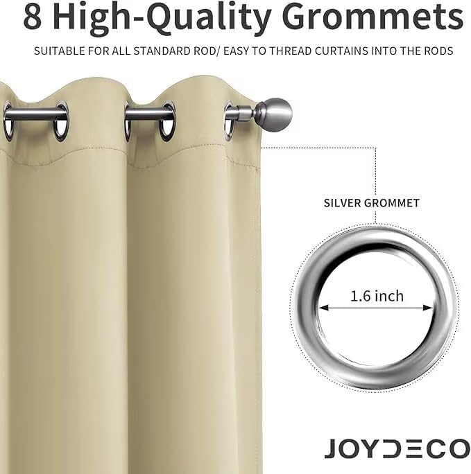 Joydeco Blackout Curtains for Bedroom 108 inch Long 2 Panels, Thermal Insulated Room Darkening Curtains with Grommets, Soft Window Drapes for Living Room (W52 x L108 Inch, Beige)