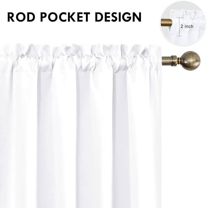 DWCN White Curtains for Living Room Thermal Insulated, 50% Light Blocking Curtains for Bedroom, Dining Room Window, W 70x L 84 Inch, Set of 2 Rod Pocket Curtain Panels