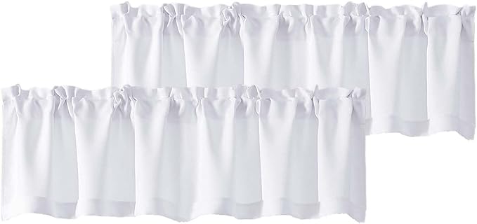 Chyhomenyc White Valances for Window, Light Filtering Short Curtains for Kitchen Bedroom Living Room, Rod Pocket Top Small Window Treatment Valance RV Bunk Panels, 60" Wx14 L, 2 Pieces