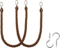 BEL AVENIR Curtain Ropes Tiebacks Tie-Backs, Curtain Handmade Holdbacks with 2 Metal Screw Hooks (Coffee, 2pack)