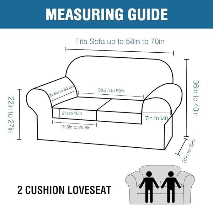 H.VERSAILTEX 3 Piece Stretch Sofa Covers for 2 Cushion Loveseat Couch Covers for Living Room Sofa Slipcovers (Base Cover Plus 2 Seat Cushion Covers) Thicker Jacquard Fabric(Medium Sofa, Ivory)