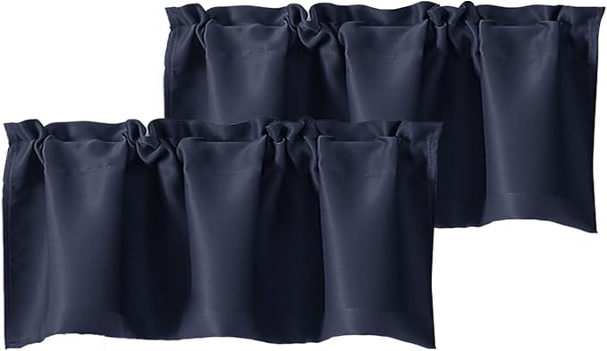 Chyhomenyc Navy Blue Valances for Window, Room Darkening Short Curtains for Kitchen Bedroom Living Room, Rod Pocket Top Small Window Treatment Valance RV Bunk Panels, 40" Wx18 L, 2 Pieces