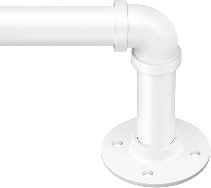 Zeerobee Curtain Rods for Windows 48 to 84, 1 Inch Industrial Wrap Around White Curtain Rod, Indoor/Outdoor Room Divider Adjustable Drapery Pole, 48"-86"