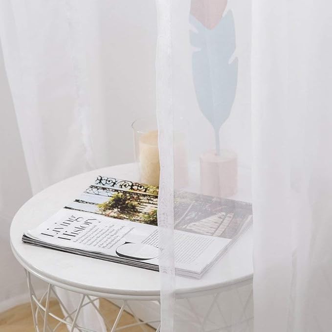 MIULEE 2 Panels Solid Color White Sheer Window Curtains Elegant Window Voile Panels/Draperies/Treatment for Bedroom Living Room (70 X 108 Inches White)