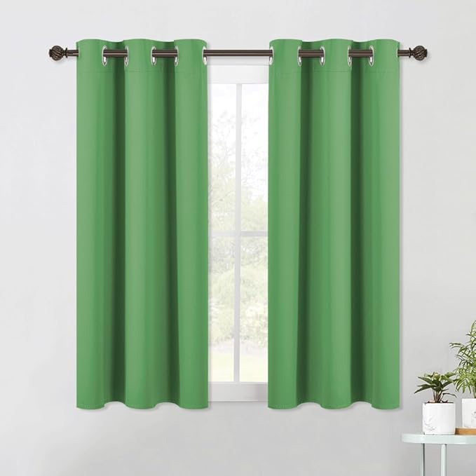 NICETOWN Blackout Curtain Panels for Bedroom, 2 Panels, Forest Green, W42 x L40-inch, Thermal Insulated Grommet Top Blackout Draperies and Drapes for Basement