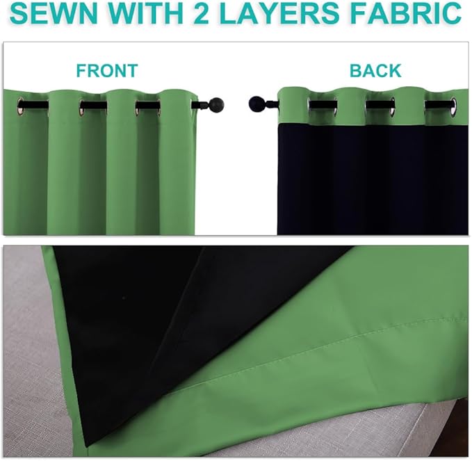 NICETOWN 100% Blackout Curtains 45 inches Long, Forest Green, 1 Pair, 42 inches Width Each Panel, 2 Thick Layers Completely Blackout Window Treatment Thermal Insulated Lined Drapes for Small Window