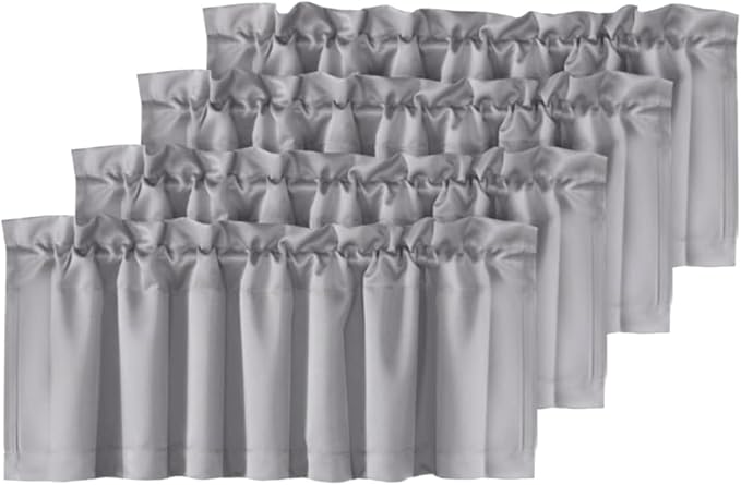 H.VERSAILTEX Blackout Valances for Windows,Kitchen Valance Curtains for Living Room/Bedroom/Bathroom/Basement Privacy Rod Pocket Short Window Valance Curtains, 4 Panels 52" W x 18,Dove Gray