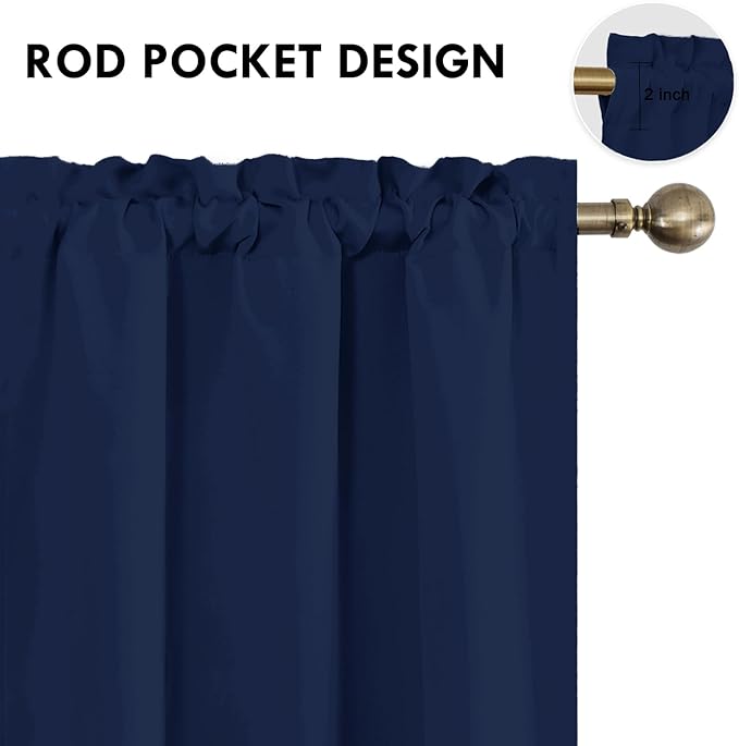 DWCN Navy Blue Blackout Curtains for Bedroom 54 Inches Long 2 Panels Set Window Drapes Thermal Insulated Room Darkening Rod Pocket Curtains for Kids Boys Room (W38 x L54 Inch, Navy Blue)