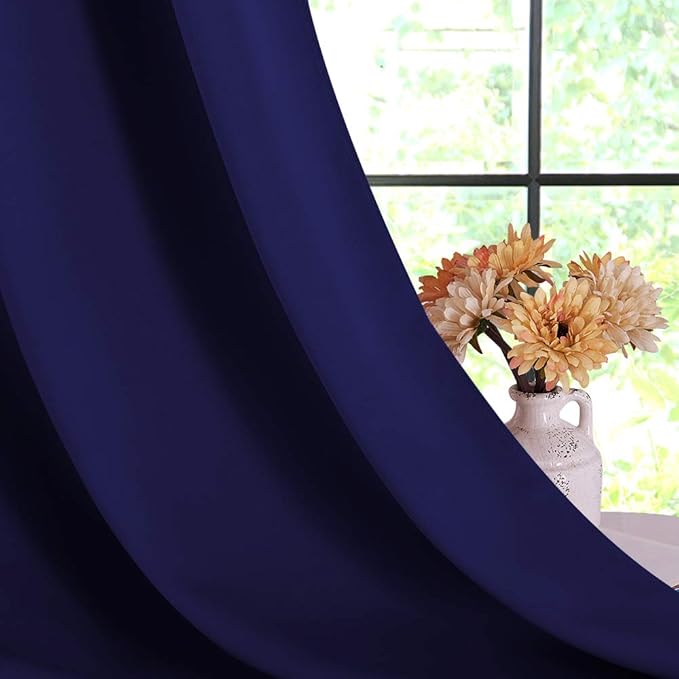 NICETOWN Royal Blue Blackout Curtain Panels for Bedroom, 2 Panels, W42 x L40-inch, Thermal Insulated Grommet Top Blackout Draperies and Drapes for Basement