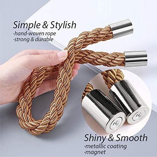 NICEEC 4 Pack Strong Magnetic Curtain Tiebacks Modern Simple Style Drape Tie Backs Convenient Decorative Weave Rope Curtain Holdbacks for Thin or Thick Home & Office Window Draperies (Light Coffee)