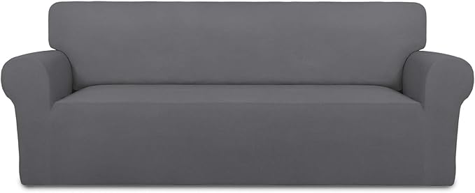 PureFit Super Stretch Sofa Slipcover – Spandex Non Slip Soft Couch Sofa Cover, Washable Furniture Protector with Non Skid Foam and Elastic Bottom for Kids, Pets （Sofa, Gray ）