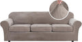 H.VERSAILTEX Velvet 4 Piece High Stretch Sofa Slipcover Cover Furniture Protector Form Fit Luxury Thick Velvet Extra Large Sofa Cover for 3 Cushion Couch Width Up to 105 Inch (XL Sofa, Taupe)