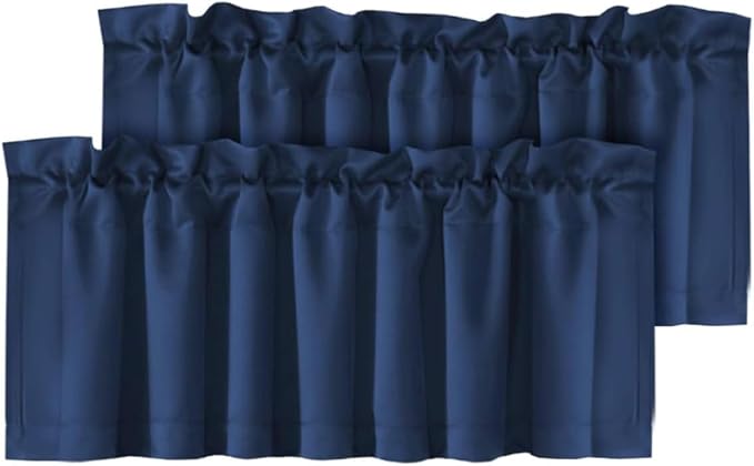 H.VERSAILTEX Blackout Valances for Windows,Navy Blue Short Window Valance Curtains for Living Room/Bedroom/Bathroom Privacy Decorative Rod Pocket Kitchen Valances，2 Panels，52" W x 18" L, Navy