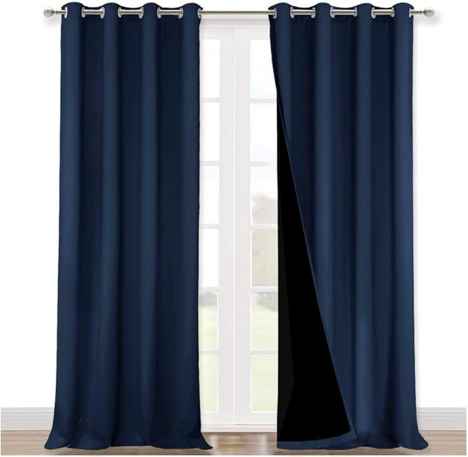 NICETOWN 100% Blackout Curtain Set, Thermal Insulated & Energy Efficiency Window Draperies for Guest Room, Full Shading Panels for Shift Worker and Light Sleepers, Navy Blue, 52W x 120L, 2 PCs