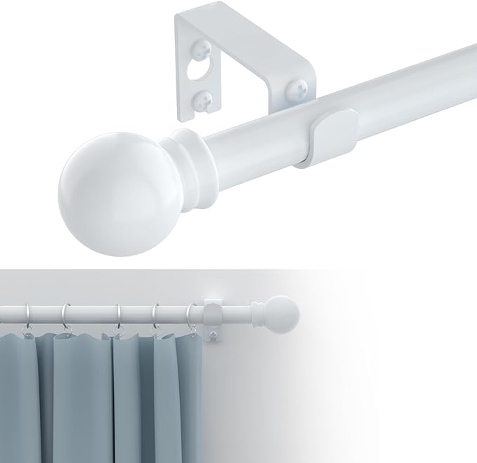 GXOACKJ Curtain Rods for windows 32-62 inch, 5/8 inch Decorative White Splicing Heavy Duty Metal Curtain Rod set with Brackets