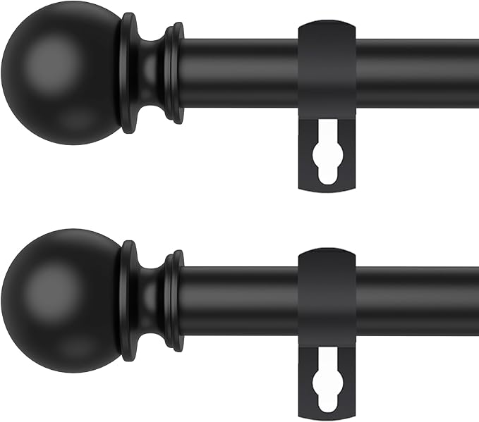 Curtain Rod Set for Windows 28 to 60 Inch - 5/8'' Black Heavy Duty 2 Pack - Decorative Window Curtains Rod with Brackets for Kitchen, Bathroom, Sliding Cafe Curtain Rods Door(2.4-5 Feet)