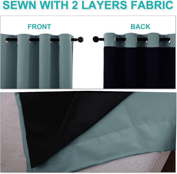NICETOWN 100% Blackout Curtains 54 inches Long, Double-Deck Completely Blackout Window Treatment Thermal Insulated Lined Drapes for Small Window (Greyish Blue, 1 Pair, 46 inches Width Each Panel)