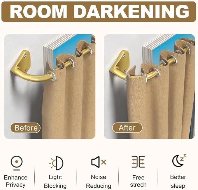 GXOACKJ Gold Curtain Rods for Windows 28 to 60 inch, 5/8 inch Adjustable Wrap Around Blackout Curtain Rods for Bedroom & Outdoor