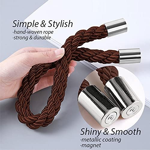 NICEEC 4 Pack Strong Magnetic Curtain Tiebacks Modern Simple Style Drape Tie Backs Convenient Decorative Weave Rope Curtain Holdbacks for Thin or Thick Home & Office Window Draperies (Deep Coffee)