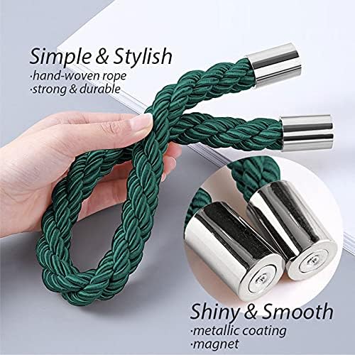 NICEEC 4 Pack Strong Magnetic Curtain Tiebacks Modern Simple Style Drape Tie Backs Convenient Decorative Weave Rope Curtain Holdbacks for Thin or Thick Home & Office Window Draperies (Green)