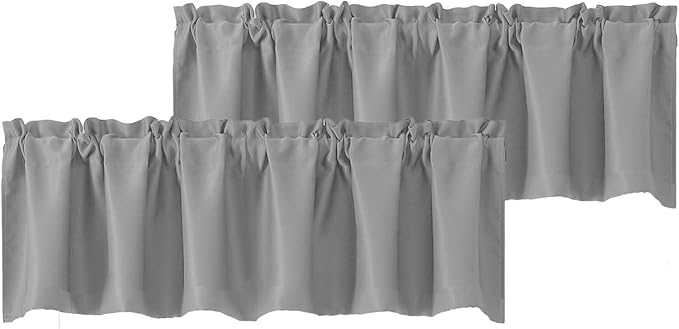 Chyhomenyc Silver Grey Valances for Window, Room Darkening Short Curtains for Kitchen Bedroom Living Room, Rod Pocket Top Small Window Treatment Valance RV Bunk Panels, 60Wx14L, 2 Pieces
