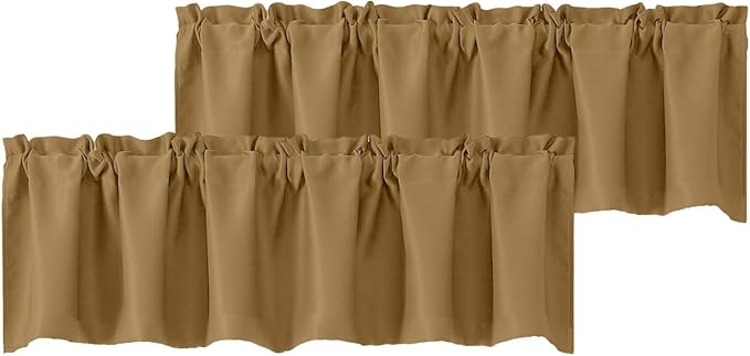 Chyhomenyc Gold Blackout Valances for Windows, Short Window Valance Curtains for Living Room Bedroom Bathroom, Room Darkening Solid Privacy Small Kitchen Valances, 60Wx16L, 2 Pack
