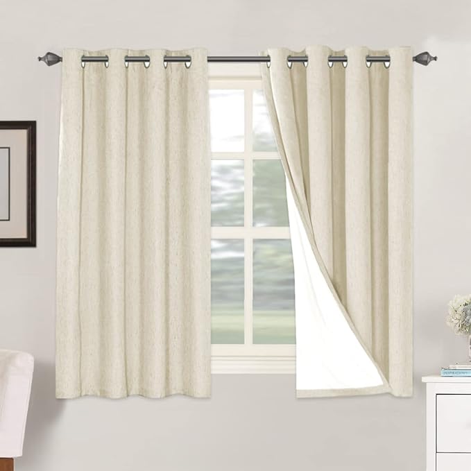 H.VERSAILTEX 100% Blackout Curtains for Bedroom Thermal Insulated Linen Textured Curtains Heat and Full Light Blocking Drapes Living Room Curtains 2 Panel Sets, Bleached Sand, 52x54 Inch