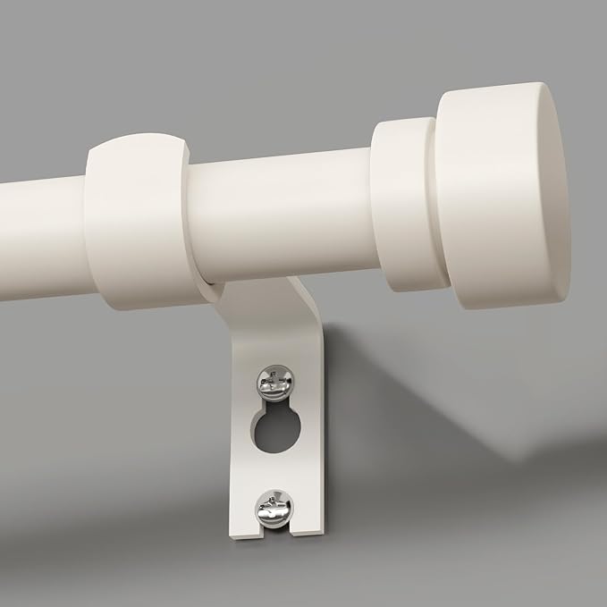 Lootkell Modern White Curtain Rods for Windows 28 to 48 Inches Adjustable Length Heavy Duty 1" Diameter Window Curtain Rod with Decorative Finials for Outdoor Bedroom Kitchen Living Room