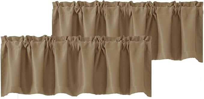 Chyhomenyc Taupe Valances for Window, Room Darkening Short Curtains for Kitchen Bedroom Living Room, Rod Pocket Top Small Window Treatment Valance RV Bunk Panels, 60Wx18L, 2 Pieces