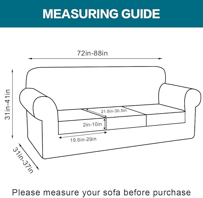 Turquoize 4 Piece Sofa Covers for 3 Cushion Couch Sofa Slipcover Soft Couch Cover for Dogs-Washable Sofa Furniture Covers with 3 Individual Cushion Covers Jacquard Fabric (3 Cushion Sofa, Loden Frost)