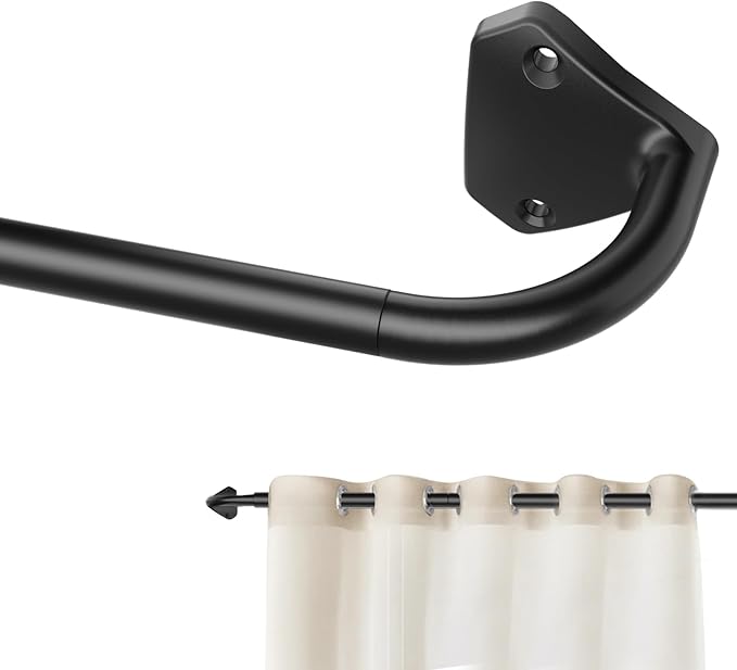 GXOACKJ Black Curtain Rods for Windows 48 to 84 inch, 5/8 inch Adjustable Wrap Around Blackout Curtain Rods for Bedroom & Outdoor